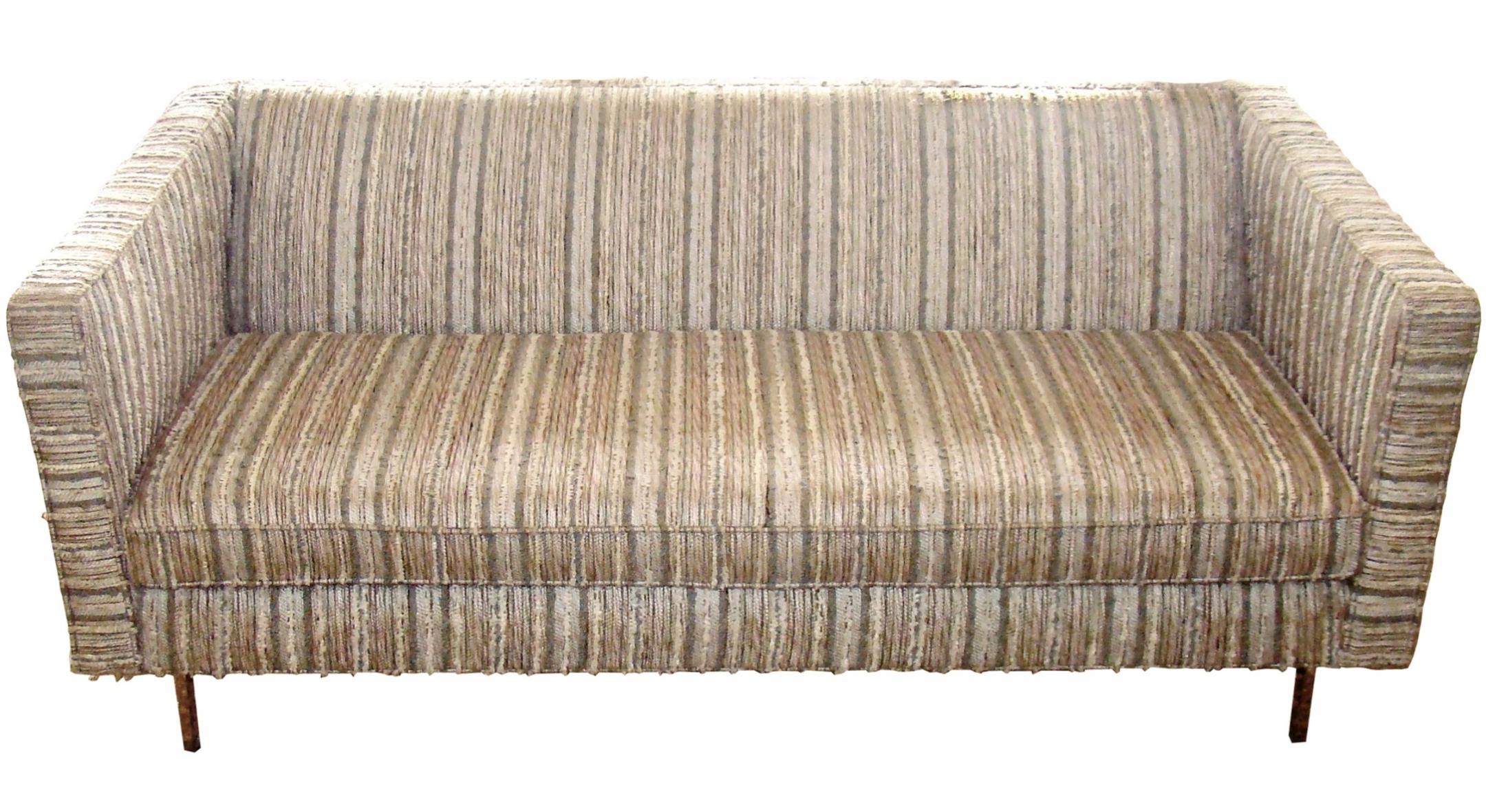 Tailored Mid Century Modern Nubby Small Sofa W/ Chrome Legs Modernism